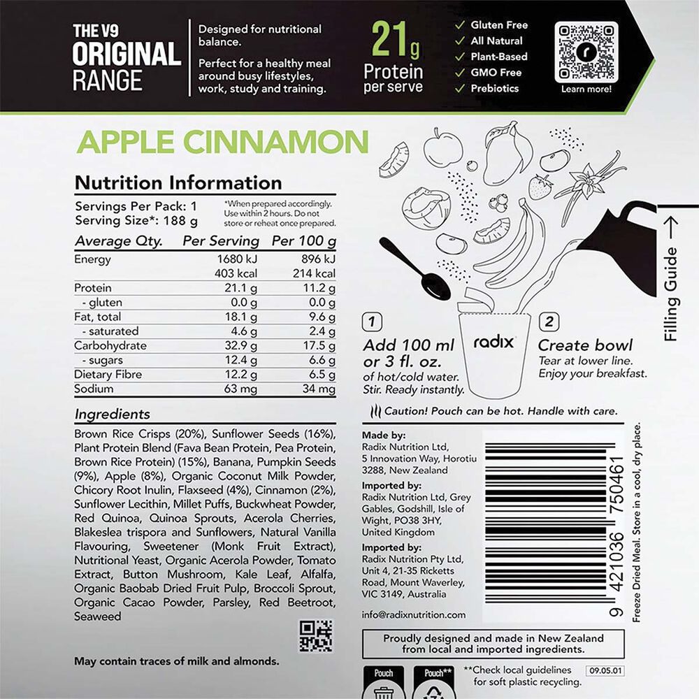  Radix Nutrition Freeze Dried Apple Cinnamon Original 400kcal