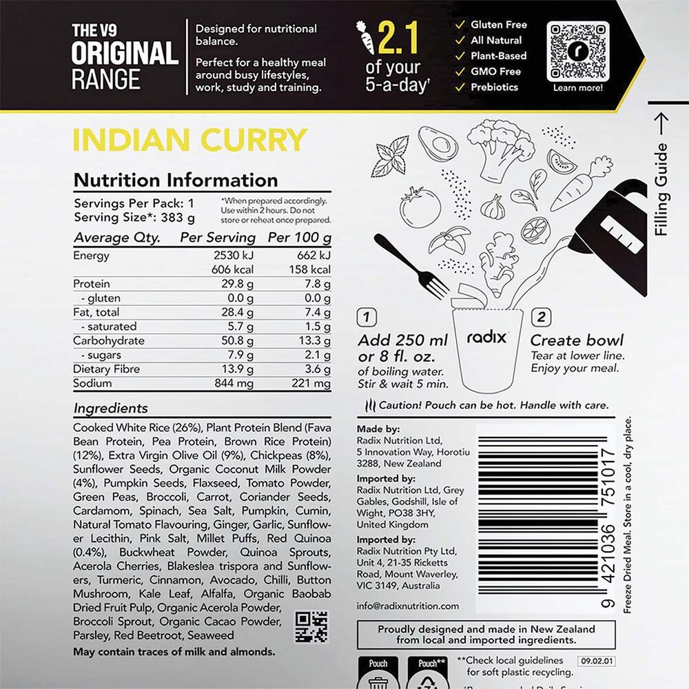  Radix Nutrition Freeze Dried Indian Curry Original 600kcal
