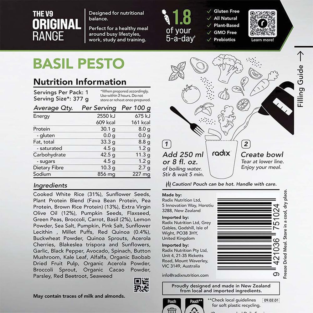 Radix Nutrition Freeze Dried Basil Pesto Original 600kcal