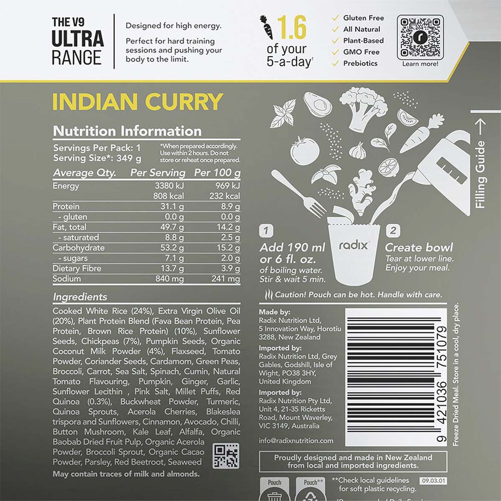  Radix Nutrition Freeze Dried Indian Curry Ultra 800kcal