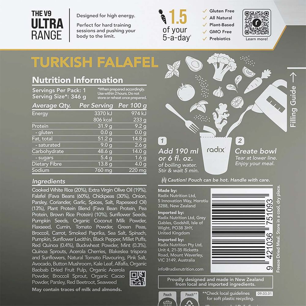  Radix Nutrition Freeze Dried Turkish Falafel Ultra 800kcal