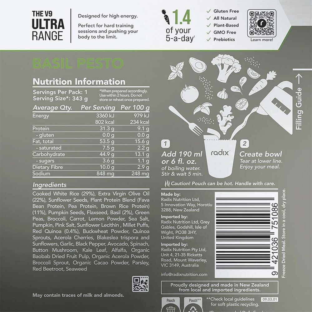  Radix Nutrition Freeze Dried Basil Pesto Ultra 800kcal