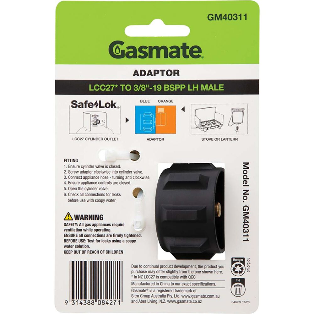  Gasmate LCC27 To 3/8" BSPP LH 90 Degree Adaptor
