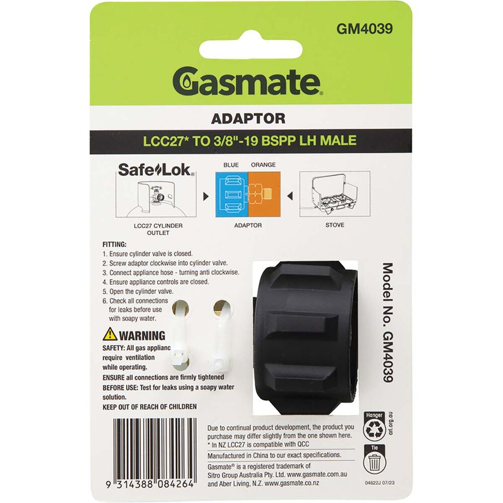  Gasmate LCC27 To 3/8" BSPP LH Female Inlet Adaptor