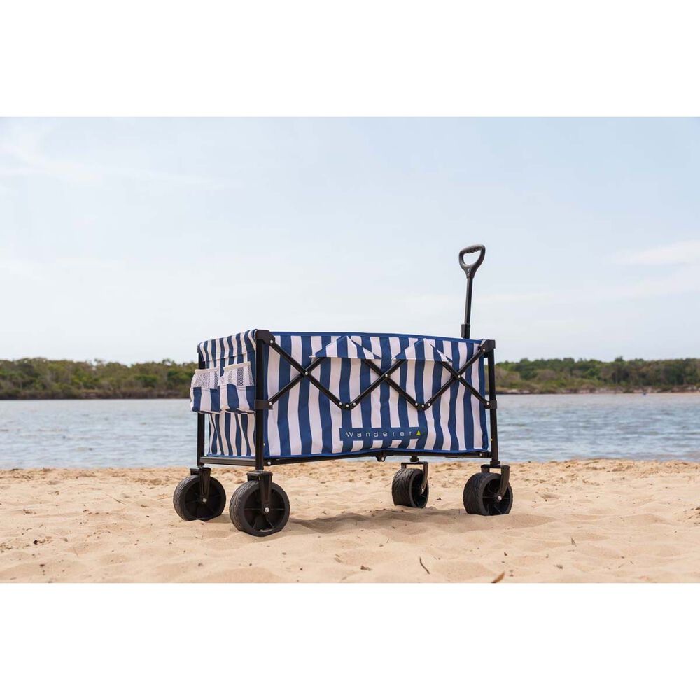  Wanderer Flat Fold Beach Cart 100kg Nautical Stripe