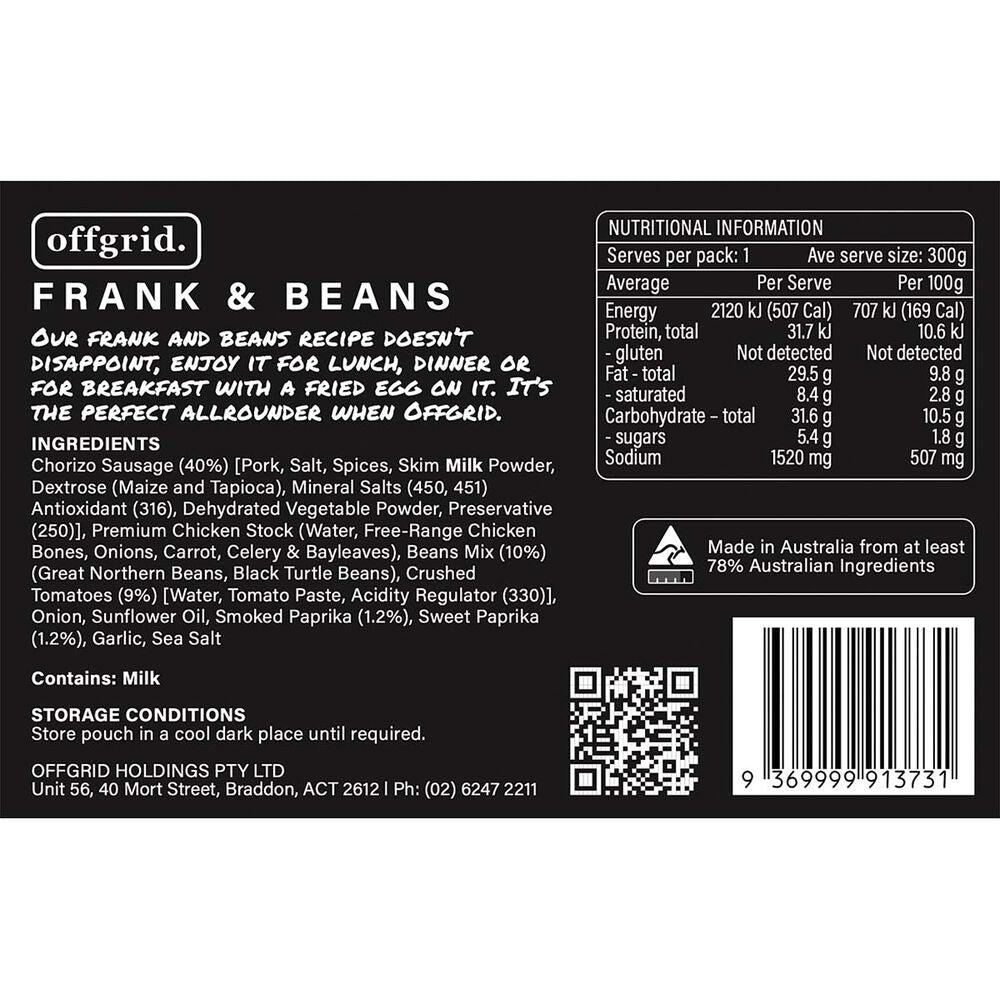  Offgrid Frank And Beans Heat And Eat Meal 300g