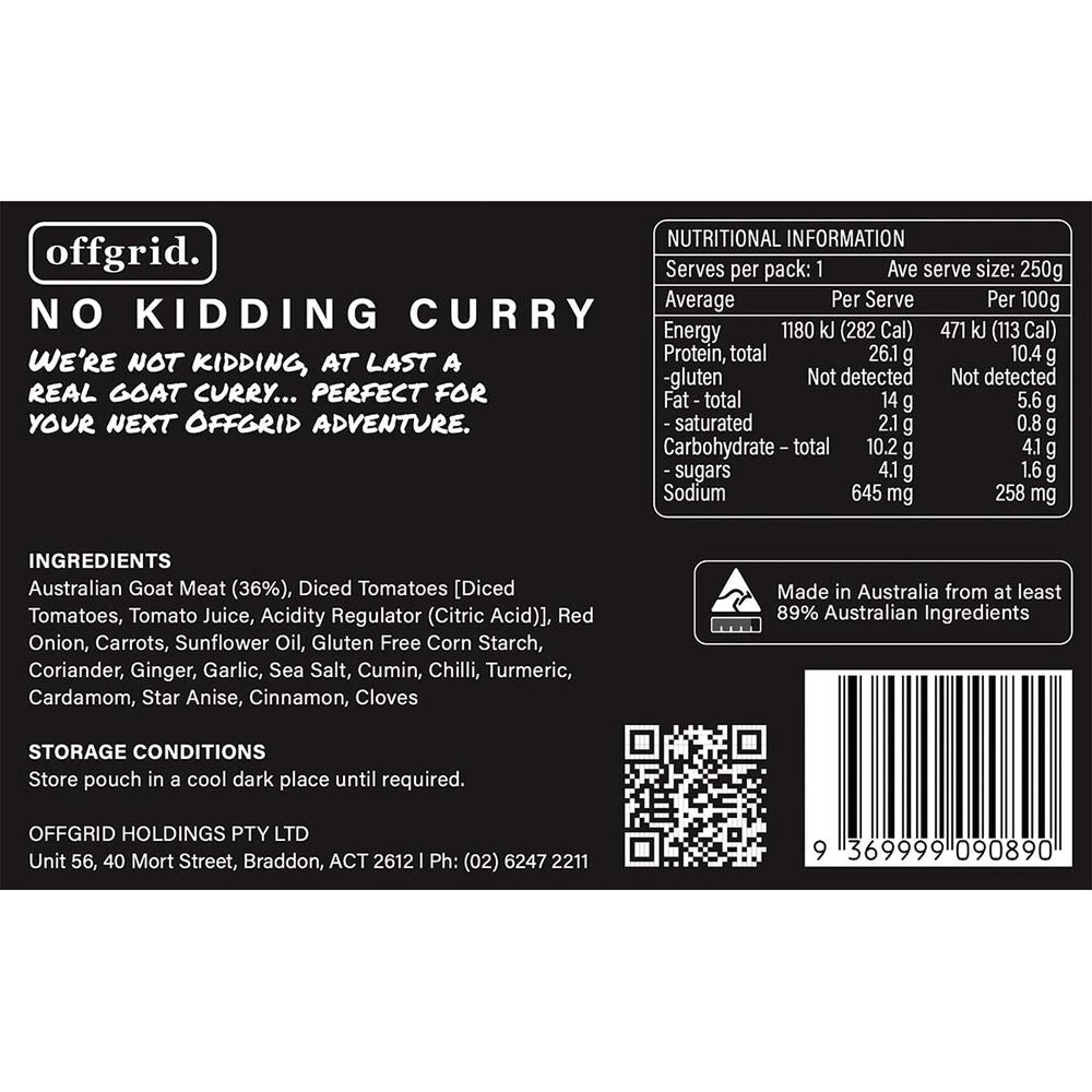  Offgrid No Kidding Curry Heat And Eat Meal 250g
