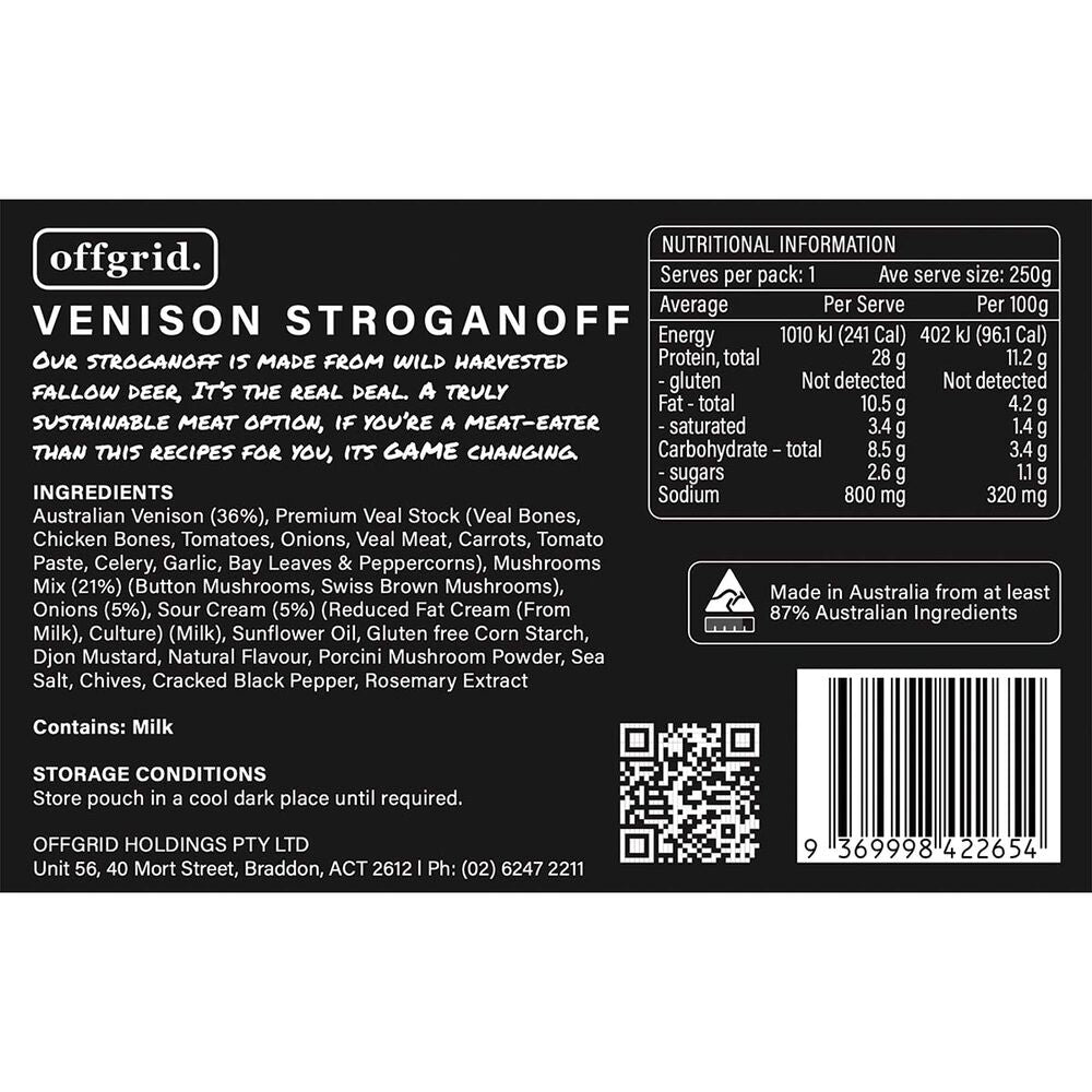  Offgrid Venison Stroganoff Heat And Eat Meal 250g