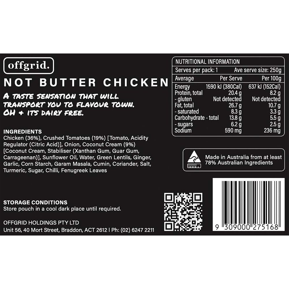  Offgrid Not Butter Chicken Heat And Eat Meal 250g
